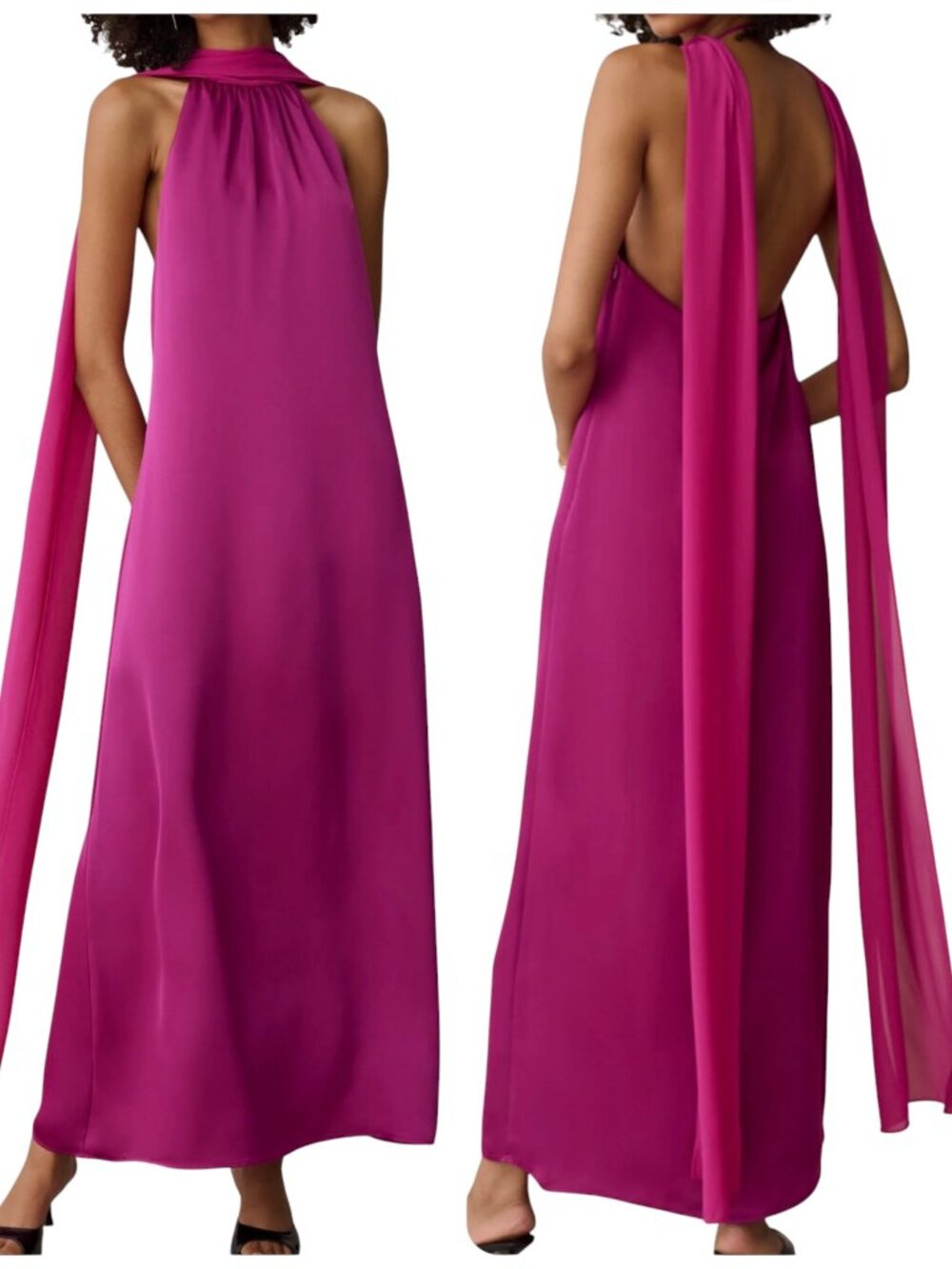 OPT One Pretty Time Alessia Dress Magenta Halter Scarf Maxi NWT M